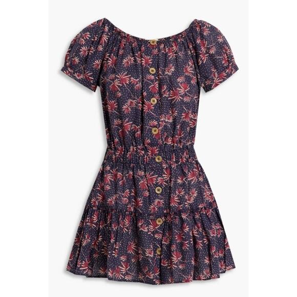 Eberjey Elsie Navy Button Floral Mini Dress in Peacock and Brick, Size Small - Picture 1 of 12